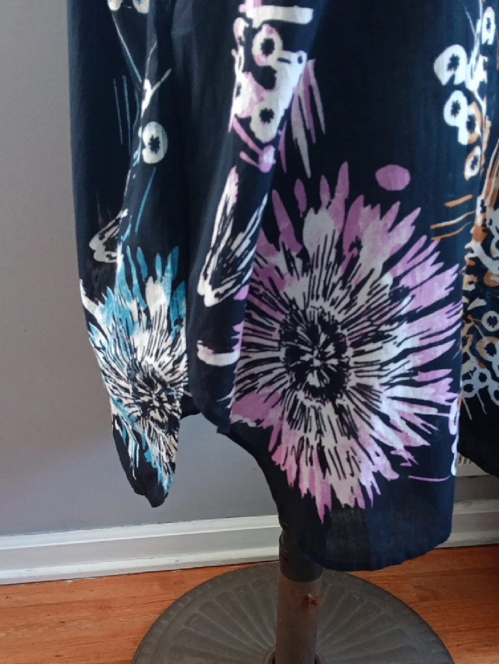 Woman's Black With Floral Design Oversized Coverup - Size M